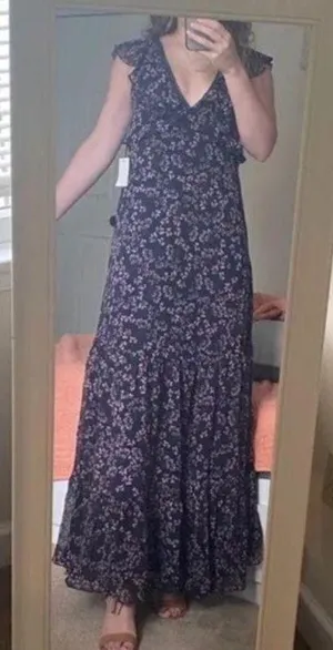 Lulus NWOT Darling Daydream Navy Blue Floral Print Ruffled Maxi Dress thumbnail 12