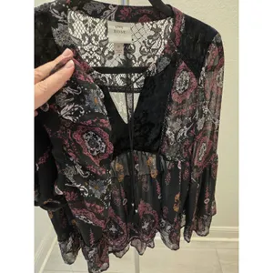 Knox Rose Sheer Paisley Lace Velvet Accent Boho Tunic Blouse Black Pink Women M thumbnail 4