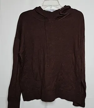 Cashmere Blend brown super soft pull over hooded hoodie sz Medium thumbnail 1
