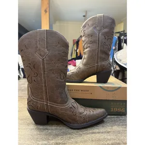 Roper Women's Chloe Snip Toe Glitter Underlay Western Boots Size 8 Brown thumbnail 2