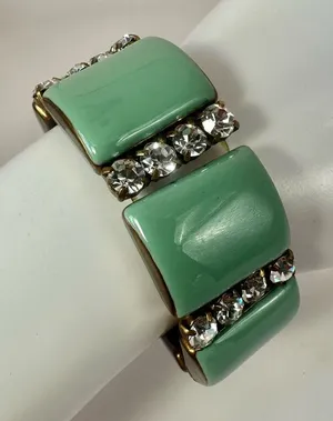 Green gold tone and rhinestone stretch bracelet thumbnail 1