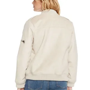 NWOT Chaser Faux Suede Faux Fur Lined Bomber Jacket Cream Size XS thumbnail 3