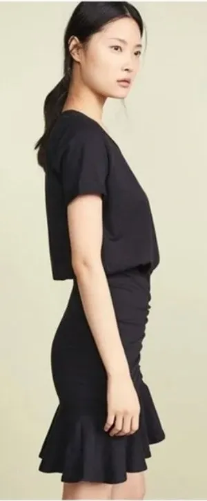 Veronica Beard Pima Cotton Ruched Black Mini Dress Womens Small thumbnail 1