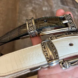 2 Brighton Reversible Leather Belts White Tan Croc Silver Buckle Y2K Small thumbnail 3