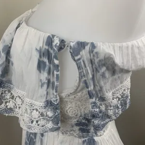 Loveshackfancy One Shoulder Tie Dye Dress Gwen? Sz XS Cotton Blue White thumbnail 4