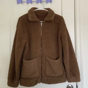 EUC | Women’s‎ fluffy teddy bear zip up jacket — small Brown thumbnail 1