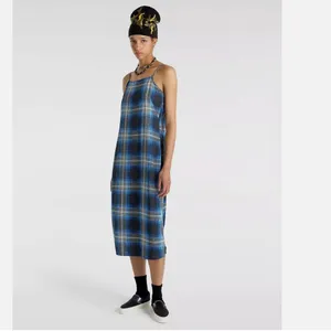 NWT Vans camden check slip dress in blue XS thumbnail 5