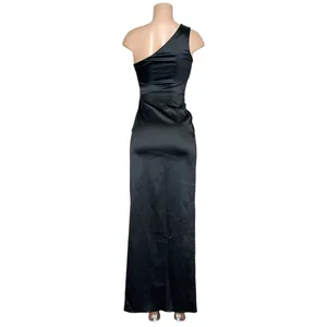 BHLDN Scottie One-Shoulder Side-Slit Stretch Satin Maxi Dress, Black, XS thumbnail 9