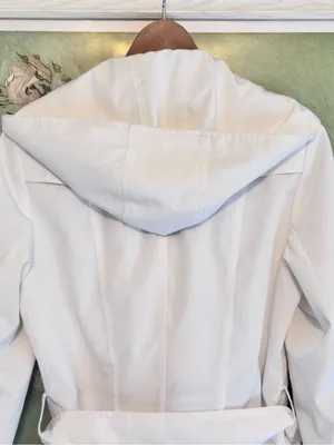 ESPRIT Hooded Double Breasted Trench Coat with Belt M 20” p2p White EUC thumbnail 12