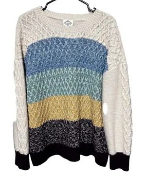 Y2K Cable Knit Sweater Colorblock Oversized Pulllover soft knit Pastel‎ sz L thumbnail 1