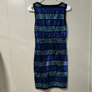 Forever 21 Sequin Mini Dress NWT Size Small – Black Teal Royal Blue Party Bodyco thumbnail 2
