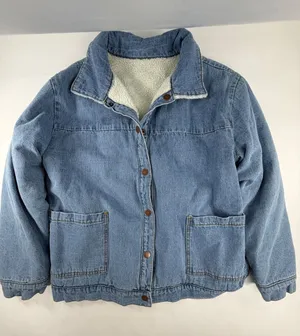 BP Reversible Denim Faux Shearling Jacket Blue Ivory Button Front Womens XL thumbnail 1