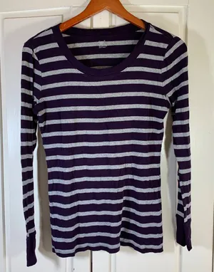 Gap Supersoft Long‎ Sleeve Striped Tee Scoop Neck Slim Fit Womens M READ thumbnail 1