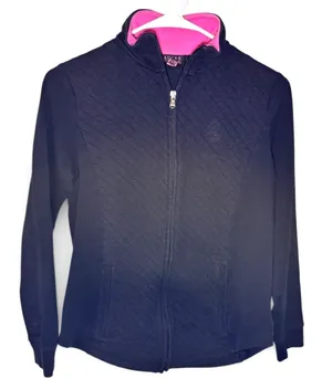 Lauren Ralph Lauren Quilted Zip Jacket Black Pink Trim Small thumbnail 1