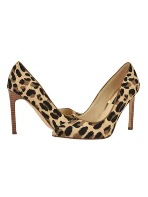 NWT Nine West Pump Closed Toe Heels Stiletto High Leopard Raffia Brown 6M thumbnail 2