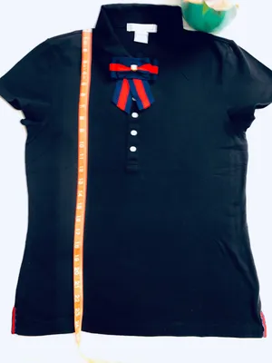 Womens Polo Shirt W/Bow Tie Black thumbnail 6