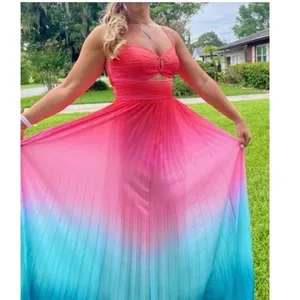 AMUR Blue Ombre Pleated A-Line Sweetheart Emmett Sunset Gown Dress Size 8 thumbnail 2