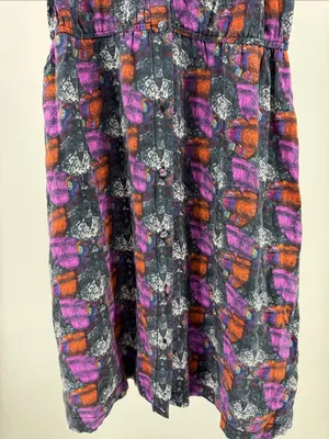 Ecote Multicolor Printed Mini Dress M 100% silk button front colorful pockets thumbnail 7