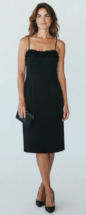 Nine West Black Spaghetti-Strap Midi Dress with Lace Trim thumbnail 1