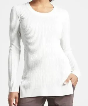 Athleta Ribbed White Sweater thumbnail 1