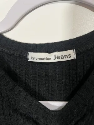 Reformation Cinching Crop Top Black Ribbed Size Small thumbnail 2