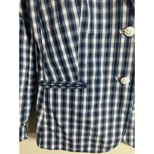 Banana Republic Womens Blue Plaid Cotton Blazer Jacket Crest Button Unlined S‎ thumbnail 4