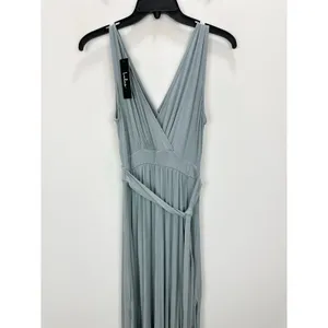 Lulus Surplice Stretch Jersey Knit Maxi Dress Side Slit Dusty Mint Medium NWT thumbnail 3
