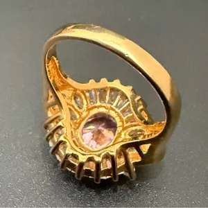 Vintage 925 Gold Over Sterling Pink Oval CZ Flower Cocktail Ring Size 8.5 7g. thumbnail 7