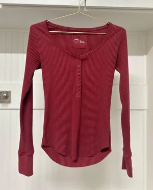Aerie Henley Long Sleeve Ribbed Top thumbnail 1
