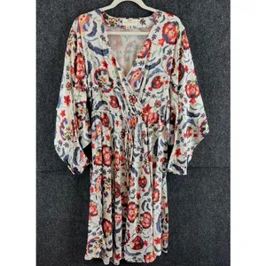 Sachin & Babi Floral Midi Dress Size 6 V-Neck Batwing Sleeve Boho Resale thumbnail 2