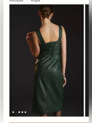 NWOT By Anthropologie Green Twist-Front Faux Leather Dress Size 8 thumbnail 2