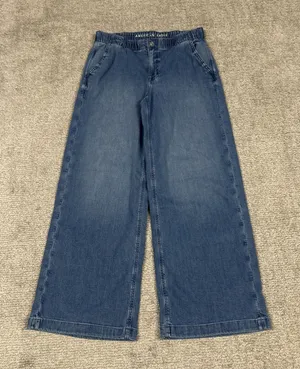 American Eagle Ultra Wide Leg Jeans Womens Small Long Low Rise Baggy Denim 30x30 thumbnail 1