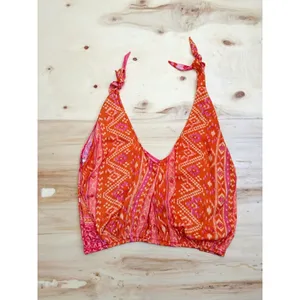 Free People Halter Top Womens M Orange Pink Paisley Floral Boho Festival thumbnail 6