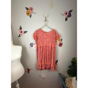 Anthropologie Coral Pink Ruffle Knit Mini Short Sleeve Dress - Size - Small thumbnail 3