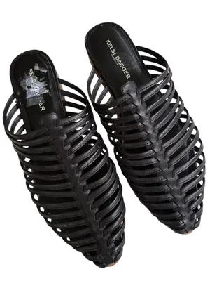 EUC Kelsi Dagger Leather caged Mules Black Size 8.5 thumbnail 1