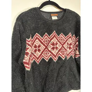 VIntage‎ Palmetto's Fleece Pullover Black Fair Isle Geometric Made in USA Large thumbnail 2