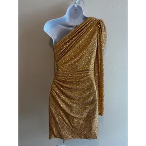 NWT IEENA Mac Duggal‎ One Shoulder Sequin Mini Dress 2 Gold 26977 Cocktail Party thumbnail 10