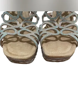 Impo Orleans Raffia Platform Wedge Sandals Taupe Rhinestone Women’s Size 9 thumbnail 6