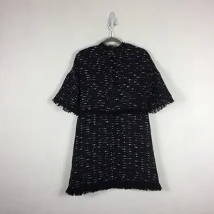 Zara Black Fringe Tweed Textured Knit Wide Sleeve Aline Mini Dress Medium thumbnail 12