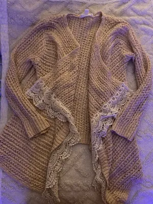 Vintage Sweater with lace trim Tan thumbnail 2