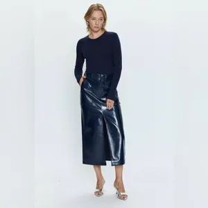 Pistola‎ Alice Utility Midi Skirt in Navy Vinyl Size 29 thumbnail 2