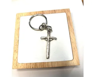 Silver-Tone Crucifix Keychain With Religious Jesus Cross Pendant thumbnail 11