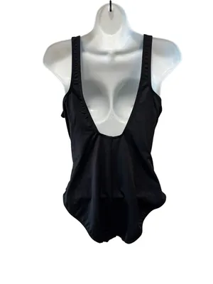 Miraclesuit Cinched Tummy One piece Swimsuit Sz 14 Black Ruched Slimming Summer thumbnail 4