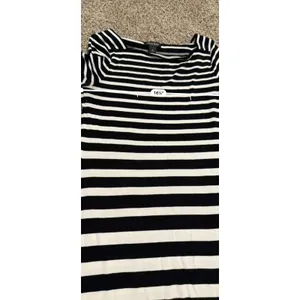 White House Black Market Striped Boat Neck Sheath Dress Black White Teal Medium thumbnail 6