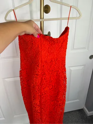 ASTR the Label Red Floral Lace Strapless Midi Dress Size L Cocktail Party thumbnail 8