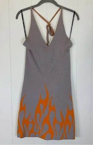 NWT Forever 21 Grey With Flames Sweater Halter Dress L thumbnail 1