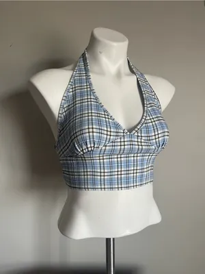 ALTAR'D STATE | Blue Plaid Halter Crop Top Sz M thumbnail 3