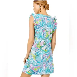 Lilly Pulitzer Laina Dress Large Wish You Were Here Multi Pop Up Preppy Colorful thumbnail 13