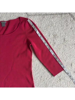 Ann Taylor Top Small Raspberry Pink 3/4 Sleeve Scoop Neck Knit Puff Shoulder thumbnail 3