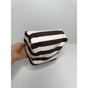 Henri Bendel Cosmetic Bag Brown White Stripe Blue Strap thumbnail 7
